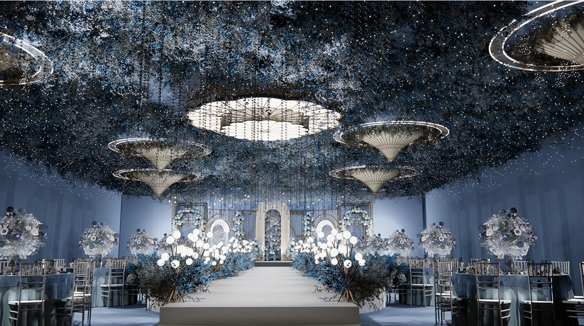 新乡婚宴爱游戏最新官网_爱游戏(中国)设计-蔚蓝星空主题宴会厅装修设计方案