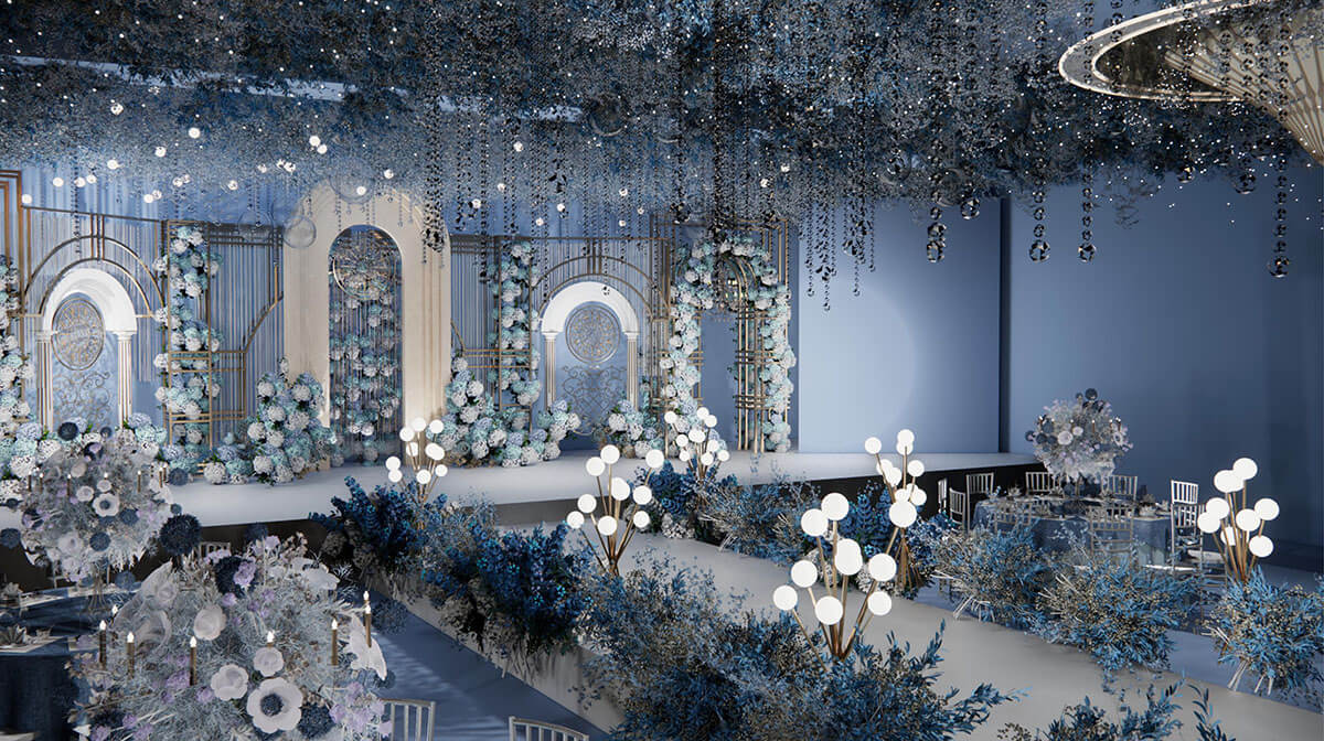 新乡婚宴爱游戏最新官网_爱游戏(中国)设计-蔚蓝星空主题宴会厅装修设计方案