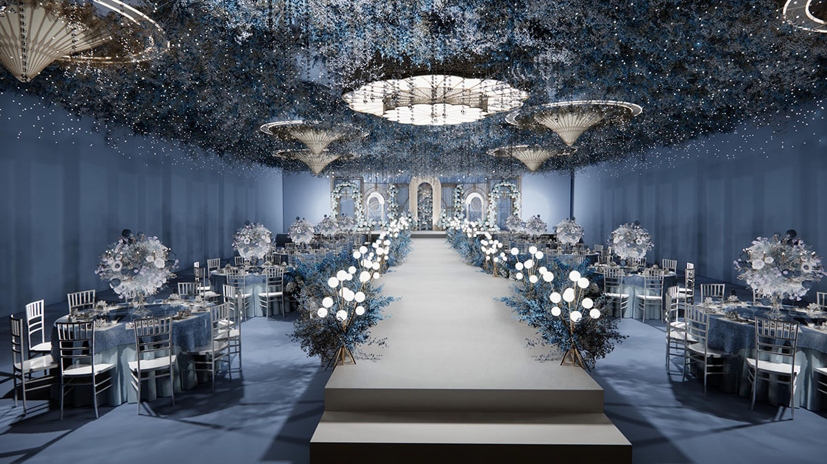 新乡婚宴爱游戏最新官网_爱游戏(中国)设计-蔚蓝星空主题宴会厅装修设计方案