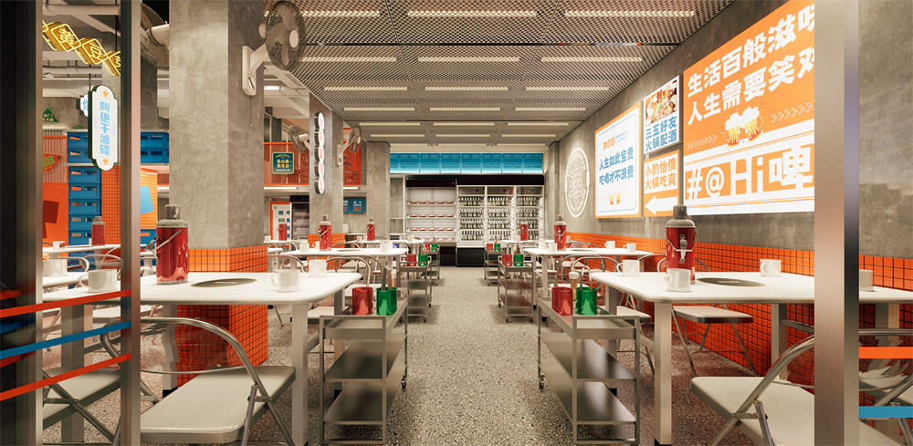 烟火气市井风现熬牛骨火锅店装修设计案例(图5) 烟火气市井风现熬牛骨火锅店装修设计案例(图5)
